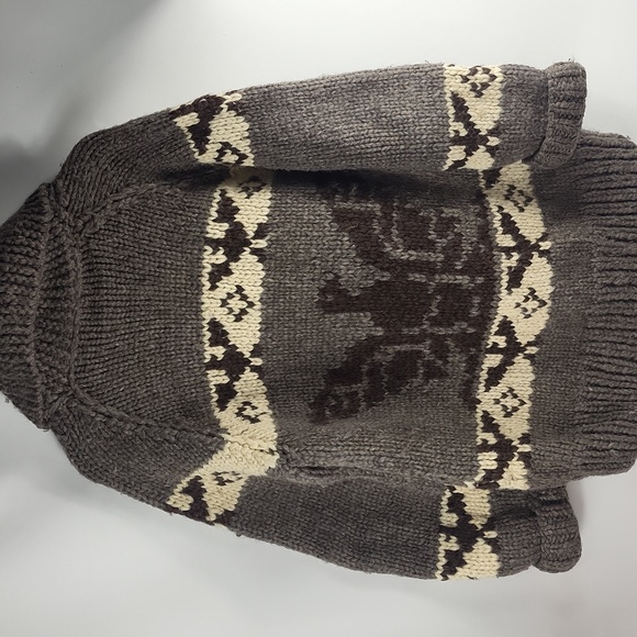 Vintage Tuak Cowichan Thunderbird Chunky Wool Zip Sweater Hand Knit in Canada - Picture 2 of 7